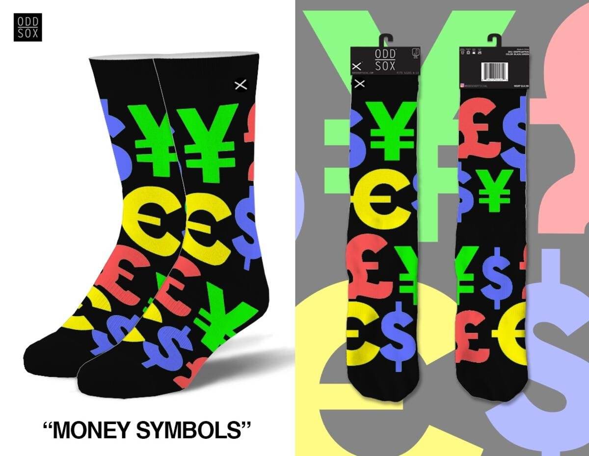 Money Symbols Multi - Mens Crew Straight Socks