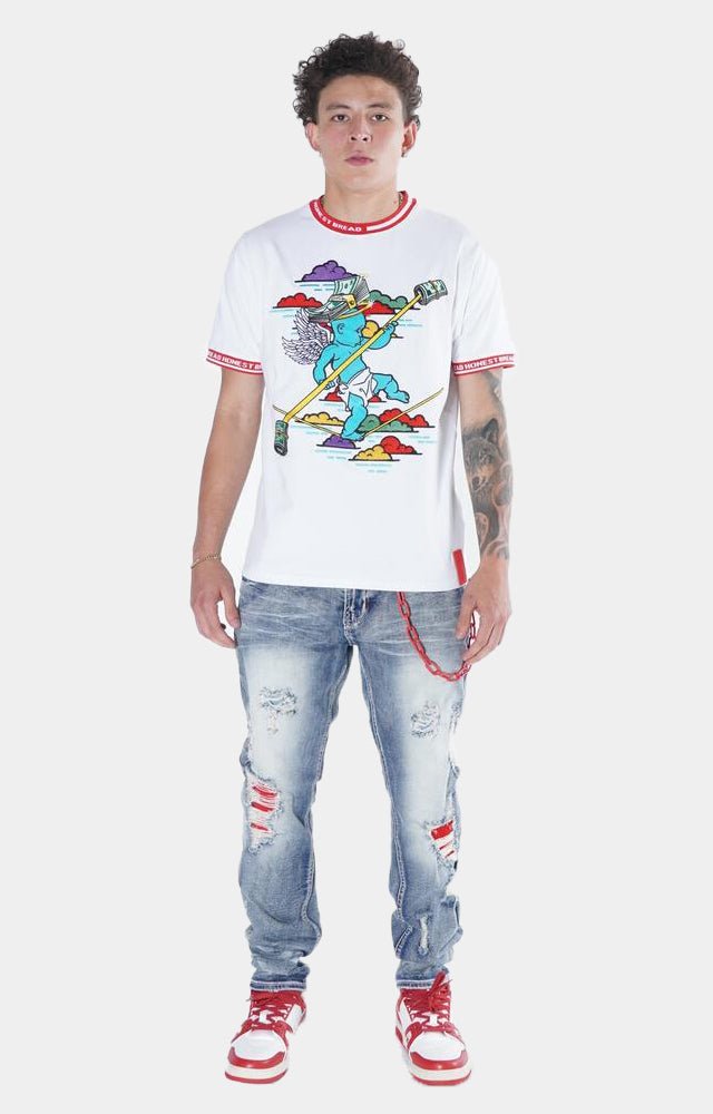 Frost Shredded Jeans W/Cord & Chain - Blue