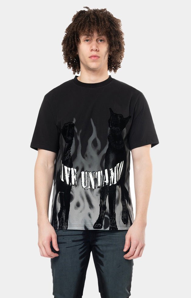 Smoke Rise Flocked Print SS Tee - Black