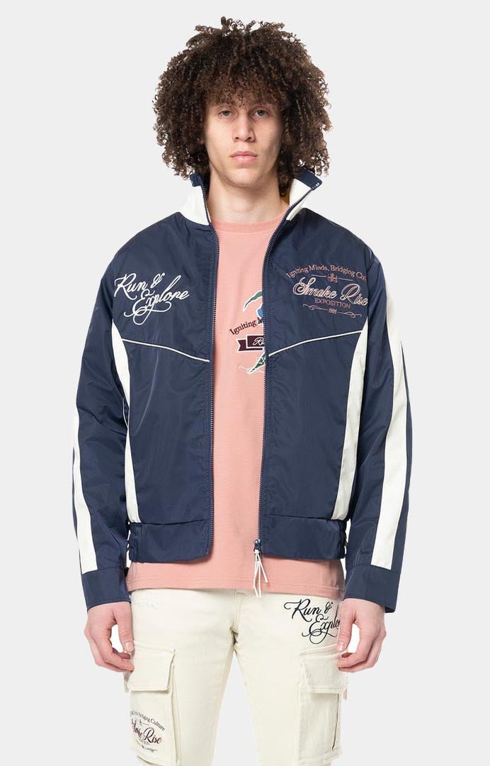 Smoke Rise Colorblock Nylon Windbreaker Jacket - NAVY