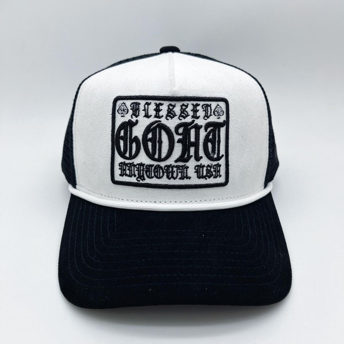 Goat Trucker Hat - White/Black (Suede)
