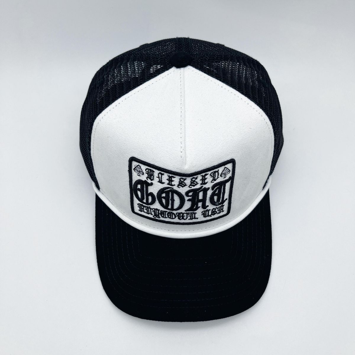 Goat Trucker Hat - White/Black (Suede)