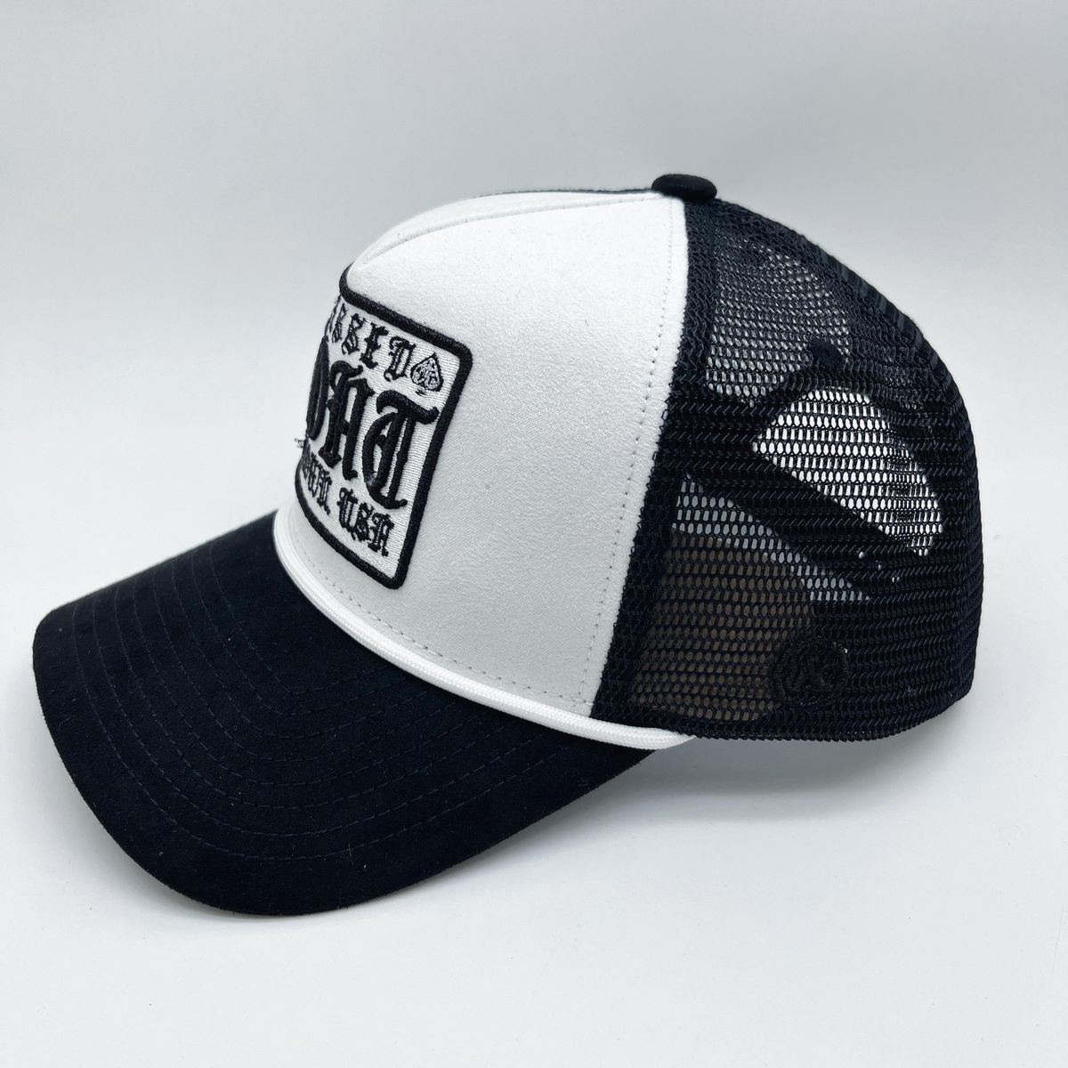 Goat Trucker Hat - White/Black (Suede)