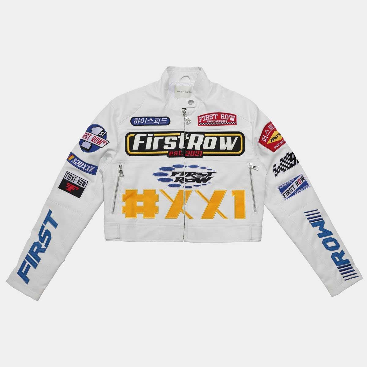First Row Motor Raching Leather Jacket - White