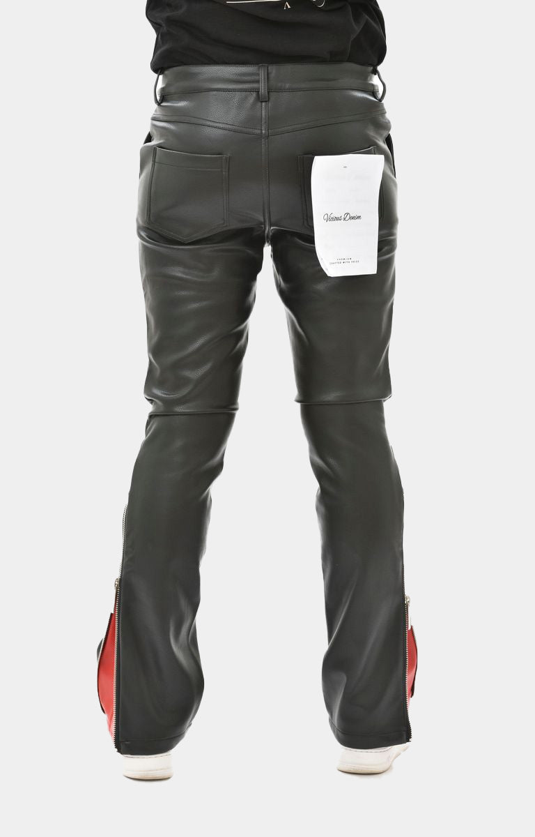 VEGAN LEATHER FLARED FIT W/SIDE ZIPPER CONTRAST DETAIL