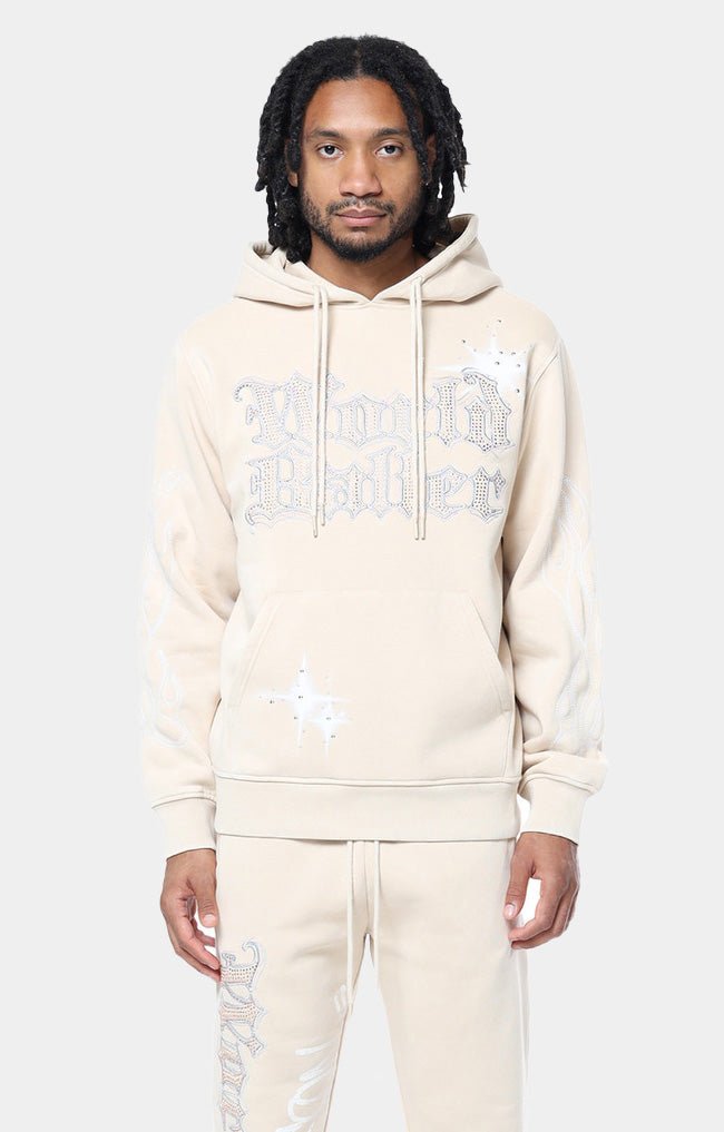 Smoke Rise Rhinestone Dystopia Fleece Hoodie - Cream/Clay