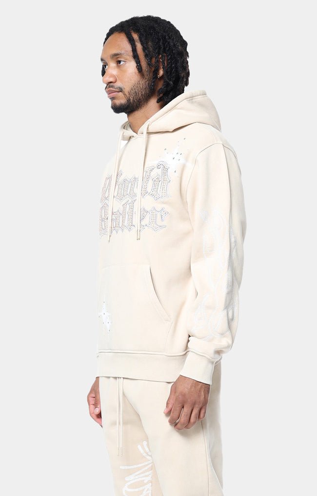 Smoke Rise Rhinestone Dystopia Fleece Hoodie - Cream/Clay