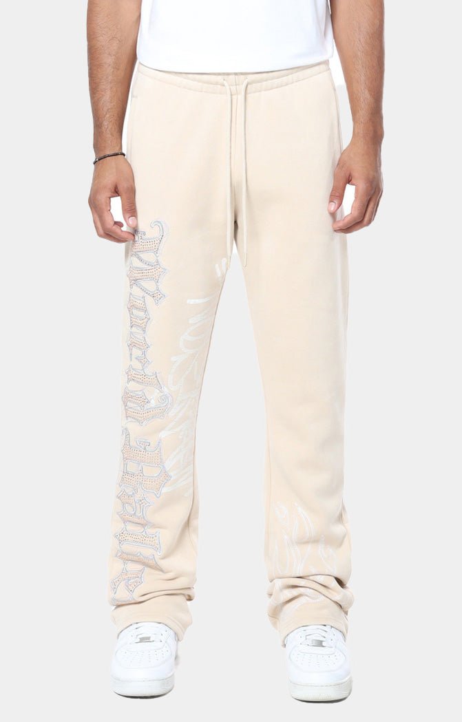 Smoke Rise Rhinestone Dystopia Fleece Pants - Cream/Clay