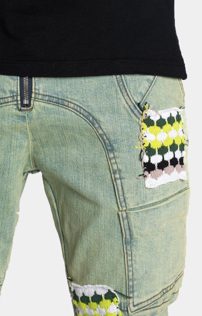 Guapi Slime Green Knit Patches Denim