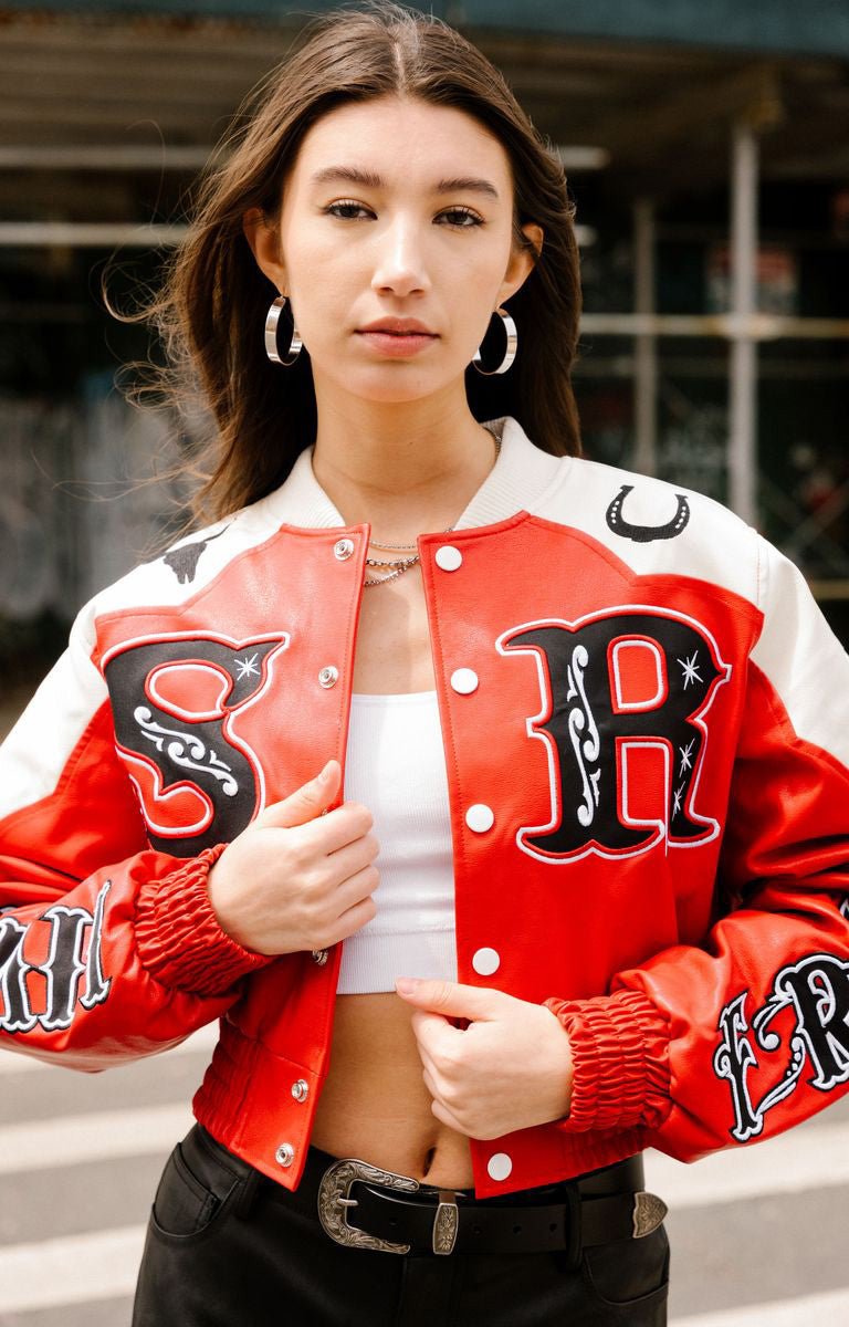 Smoke Rise Western Rodeo Crop PU Jacket for Women - Red