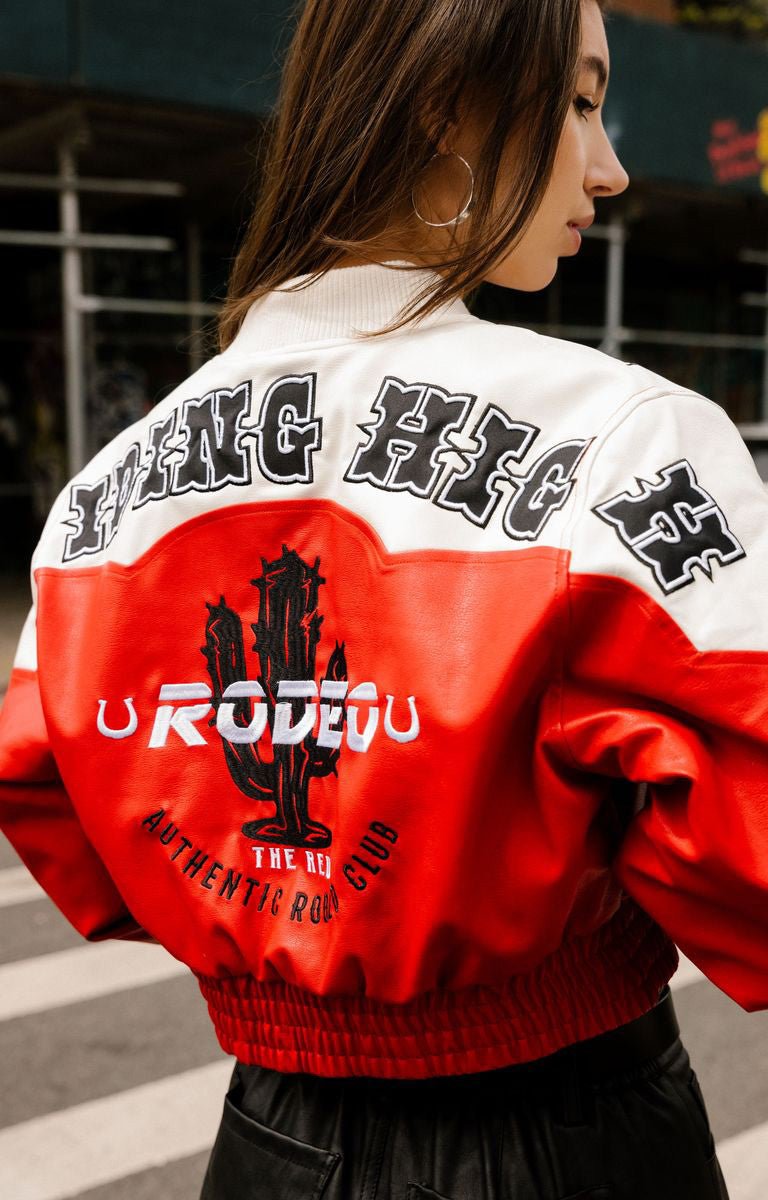 Smoke Rise Western Rodeo Crop PU Jacket for Women - Red