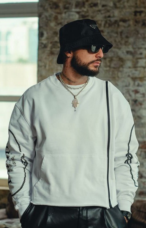 Vie Riche Mixmatch Logo Crew - White Convertible Sweatshirt