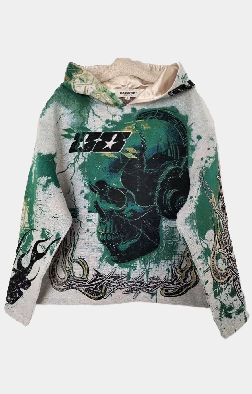 Majestik Men's Eternity Rhinestone Tapestry Cropped Hoodie - Geen/Gray