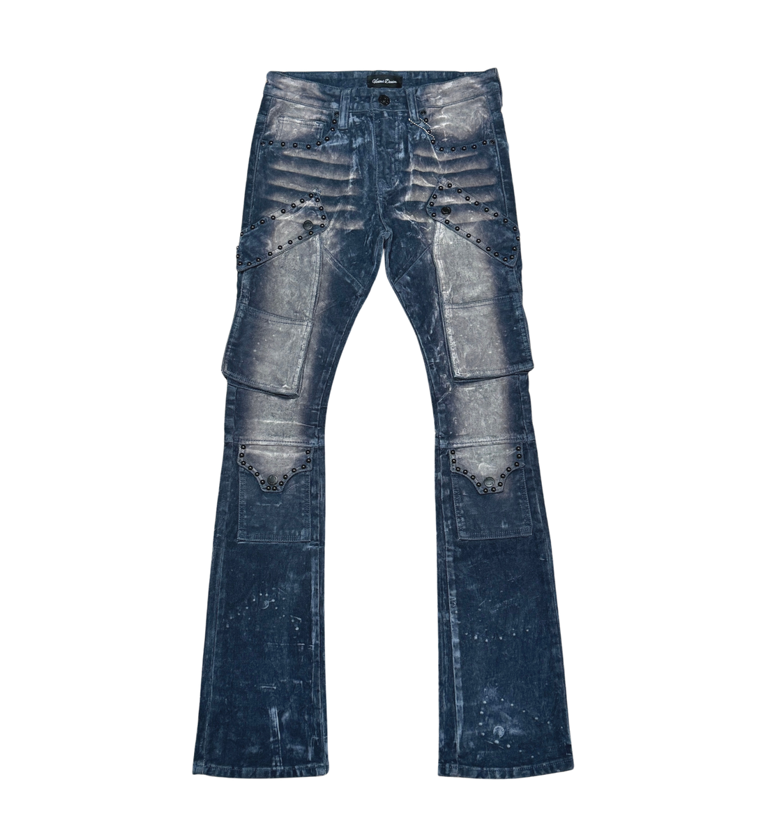 WASHED VELVET FLARE DENIM WITH STONES DETAILS