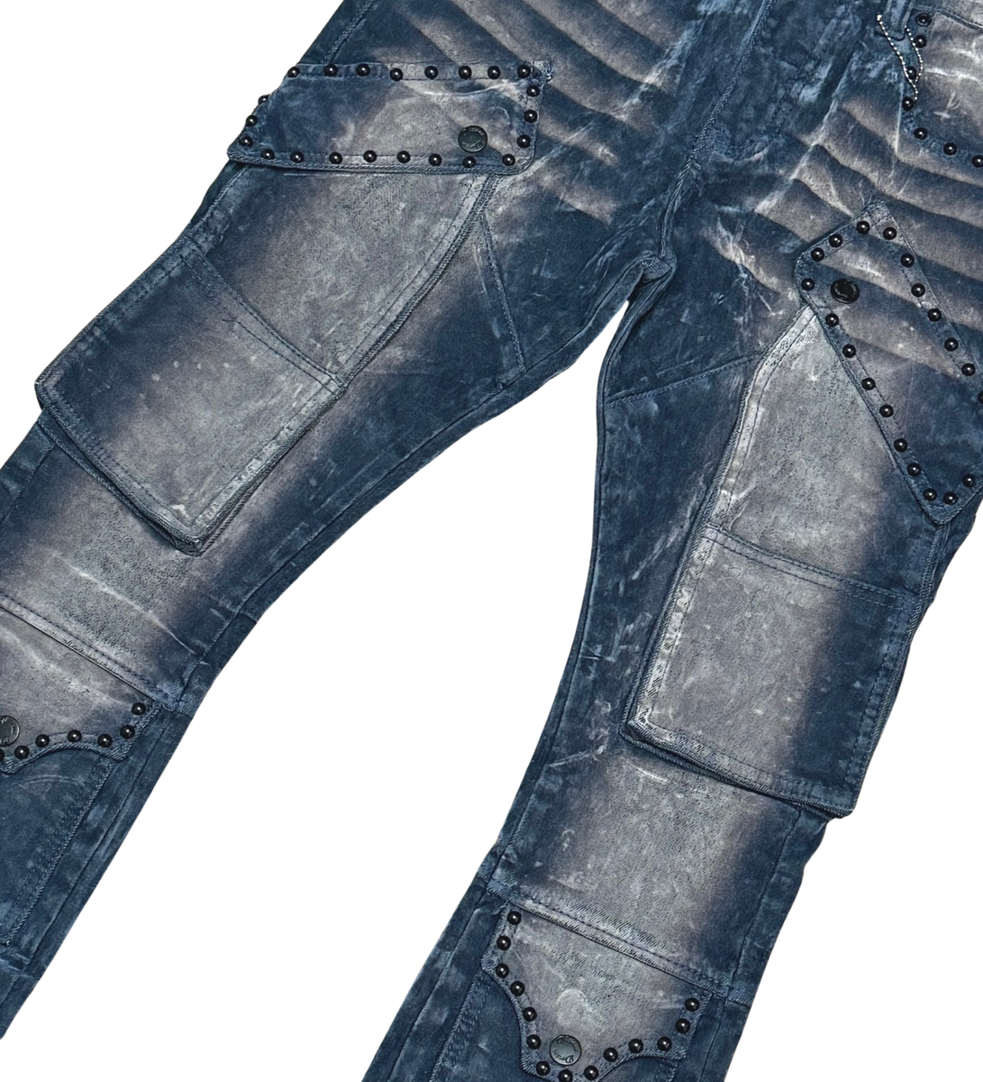 WASHED VELVET FLARE DENIM WITH STONES DETAILS