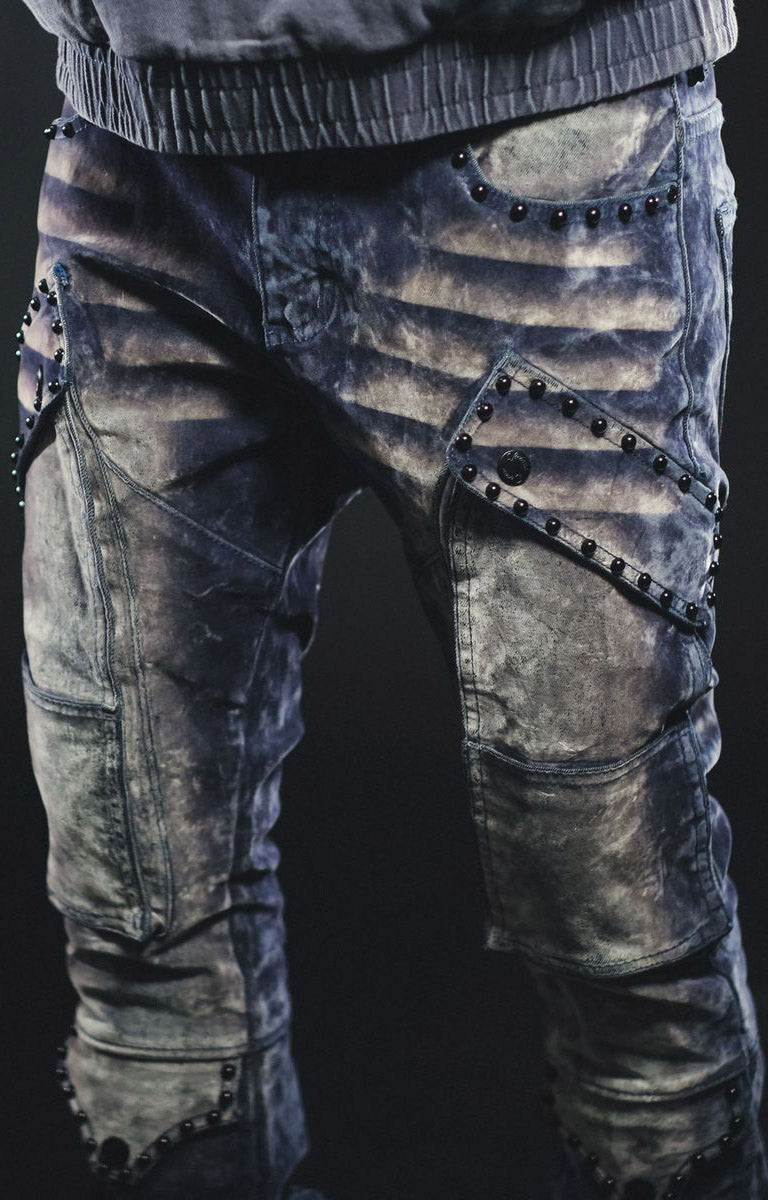 WASHED VELVET FLARE DENIM WITH STONES DETAILS