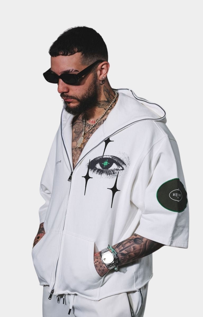 Vie Riche Digiworld Zip Oversized Sweatshirt Hoodie - White - High Street Brands Co.