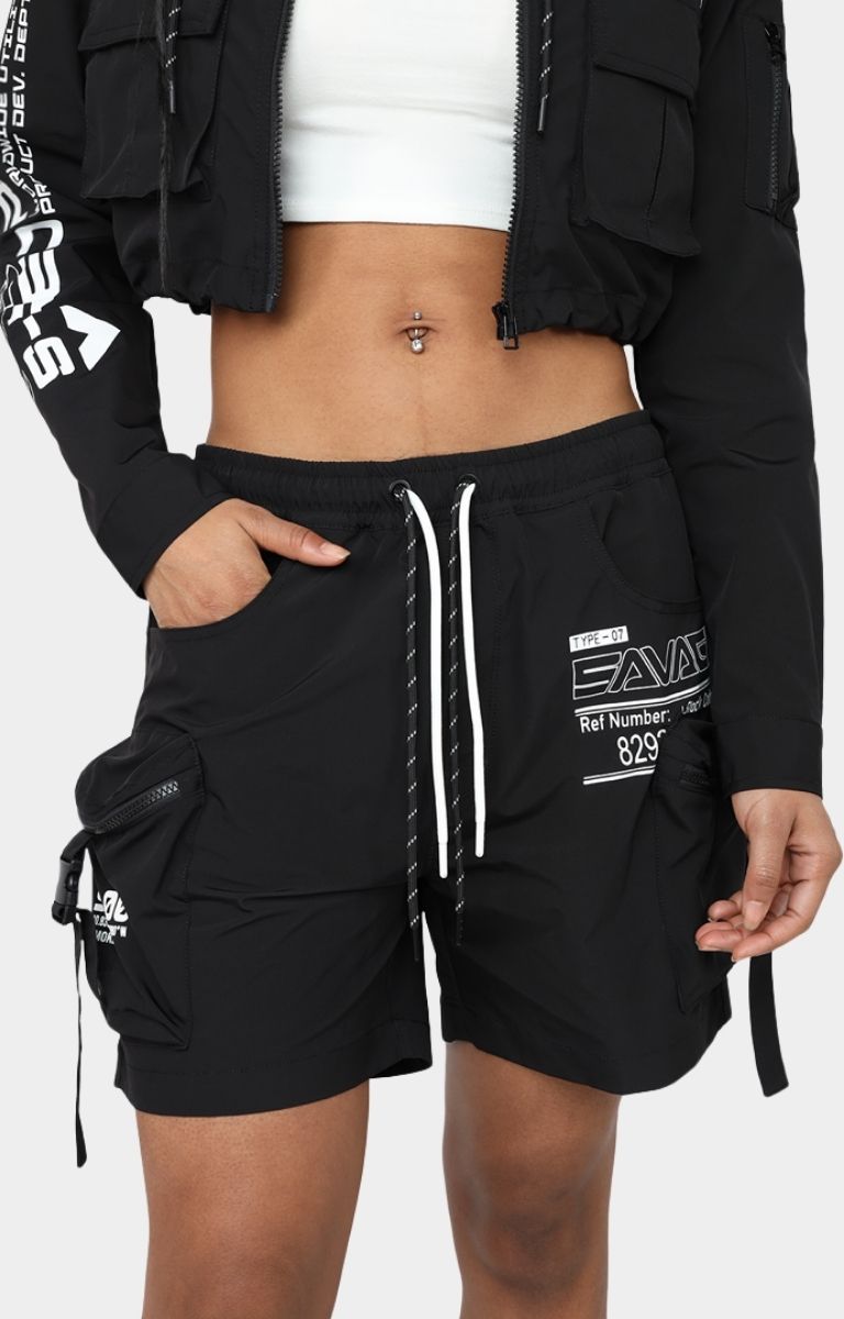 Smoke Rise Nylon Printed Cargo Shorts - Black