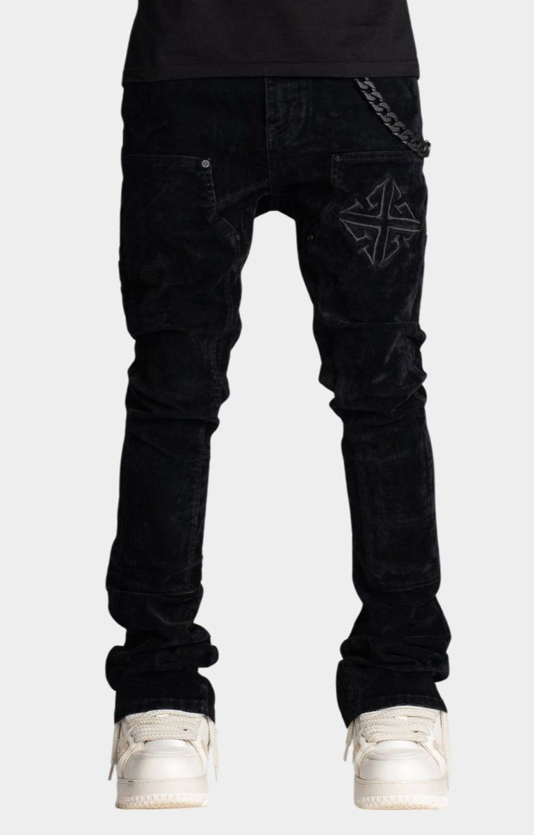 Guapi All Black Velour Stacked Denim | High Street Brands Co