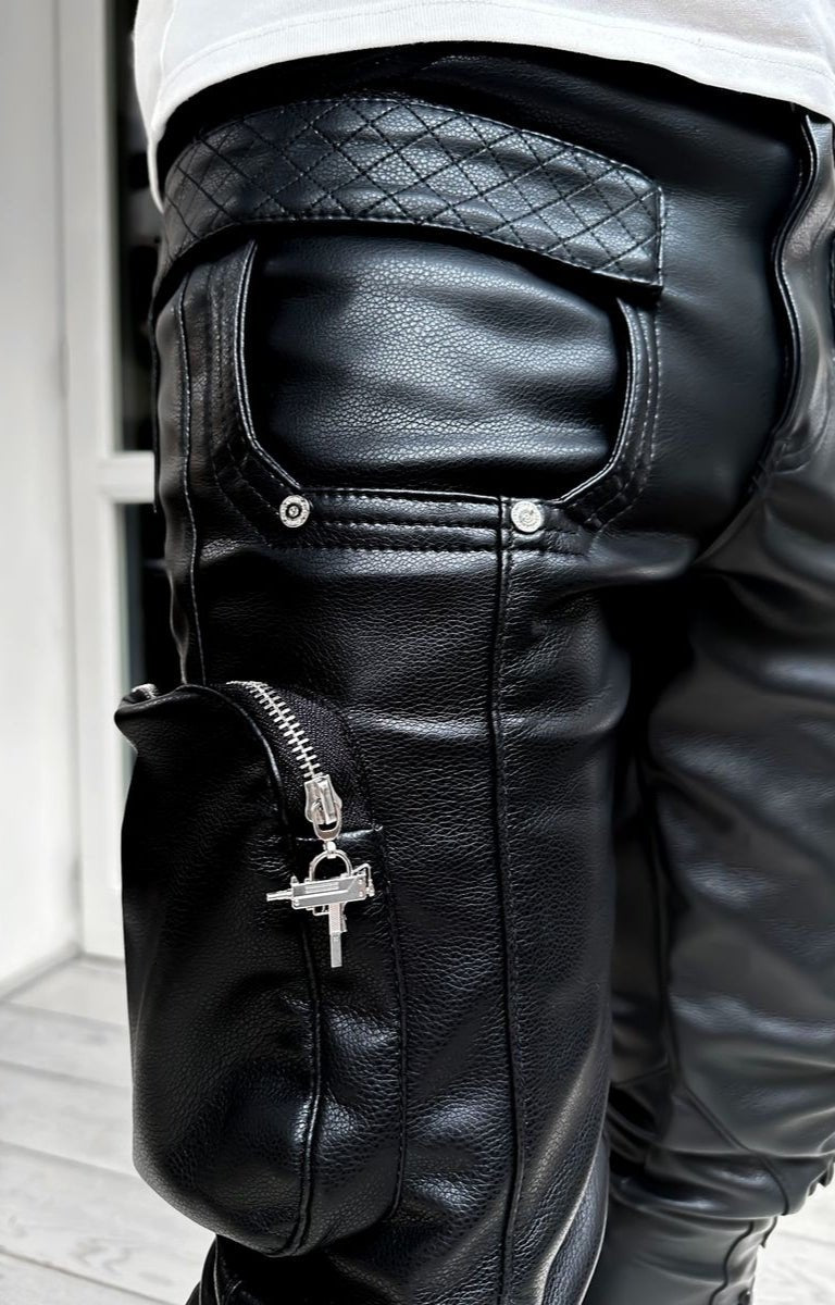 Guapi Obsidian Black Cargo Leather Pant