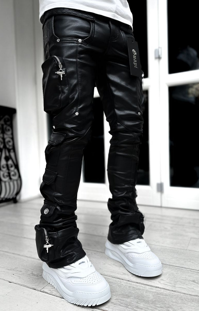 Guapi Obsidian Black Cargo Leather Pant