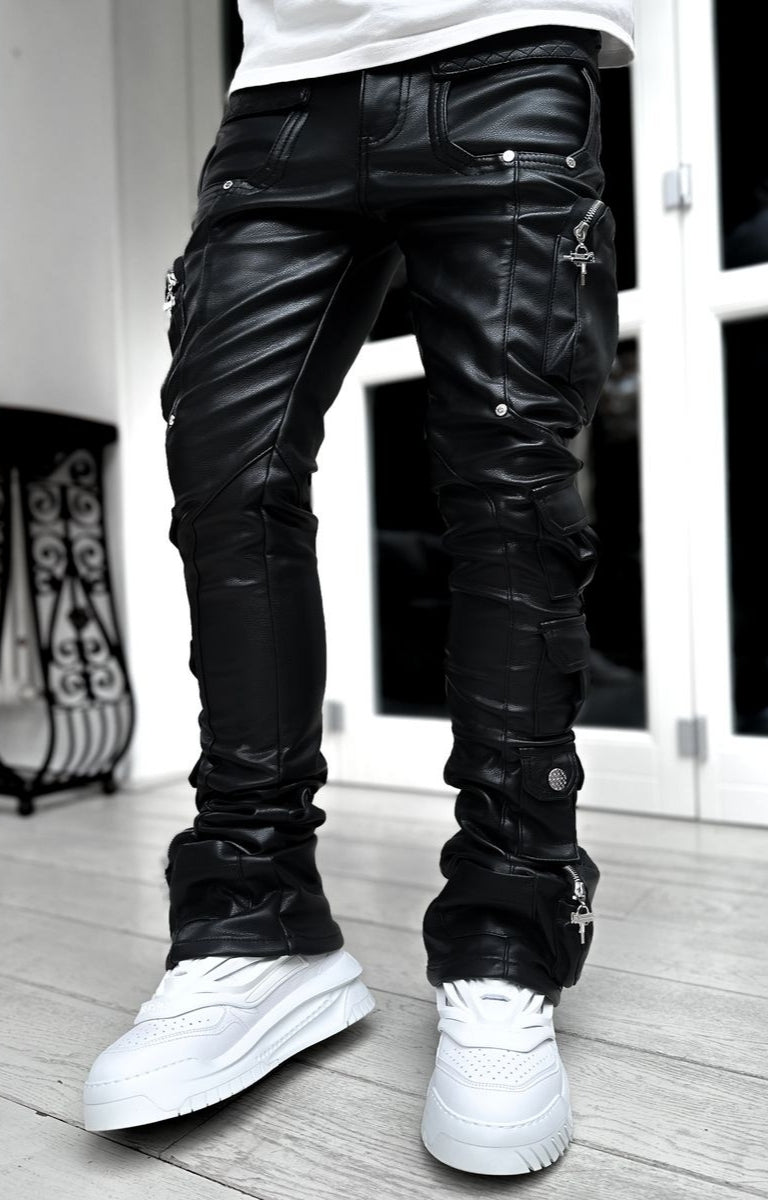 Guapi Obsidian Black Cargo Leather Pant