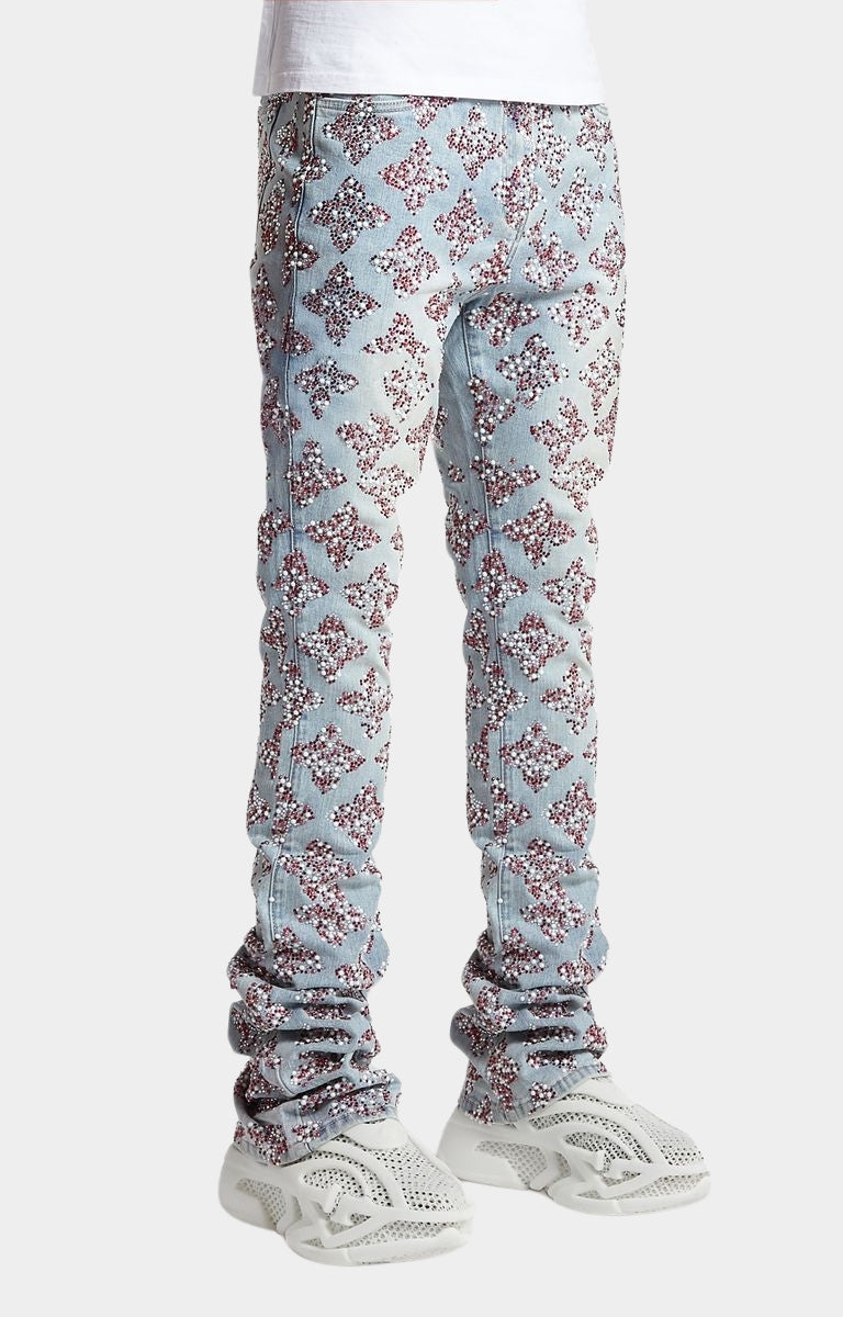 Guapi Aqua Blue Embellished Stacked Denim V3