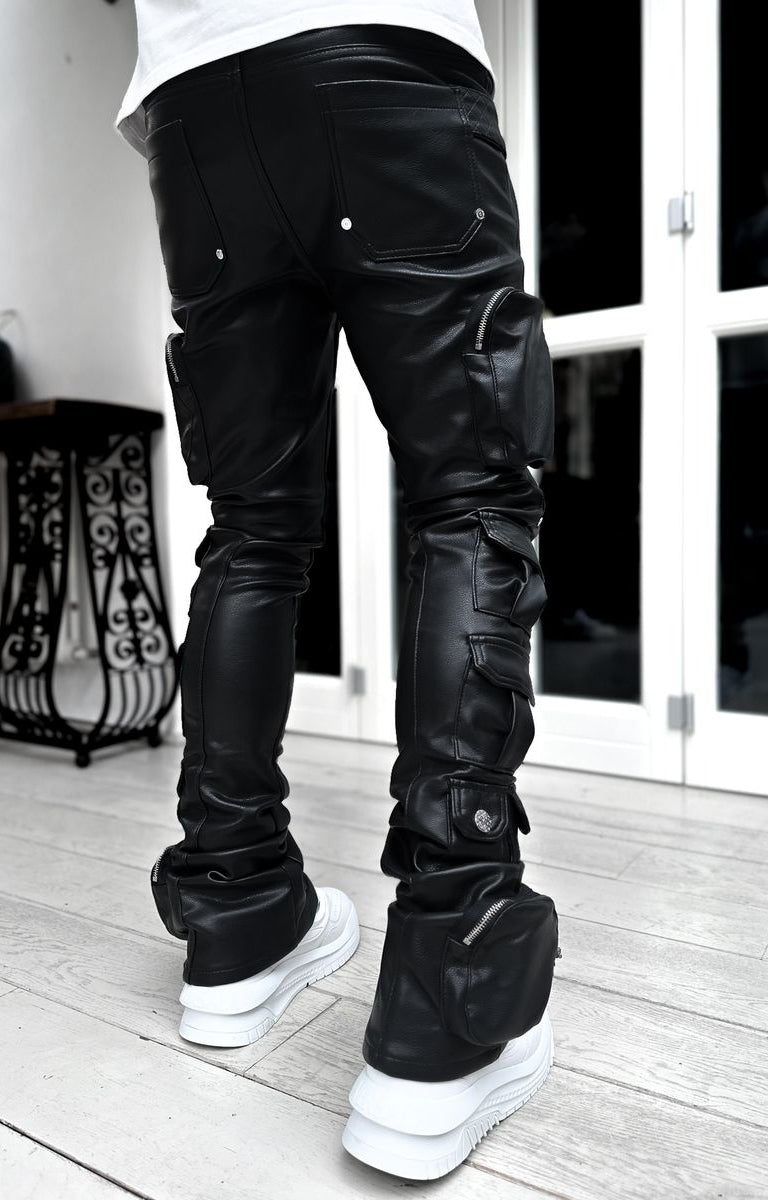 Guapi Obsidian Black Cargo Leather Pant