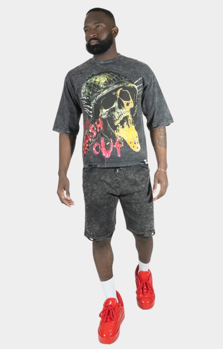 Frost Crash Out Cropped Tee - Rhinestone Grey