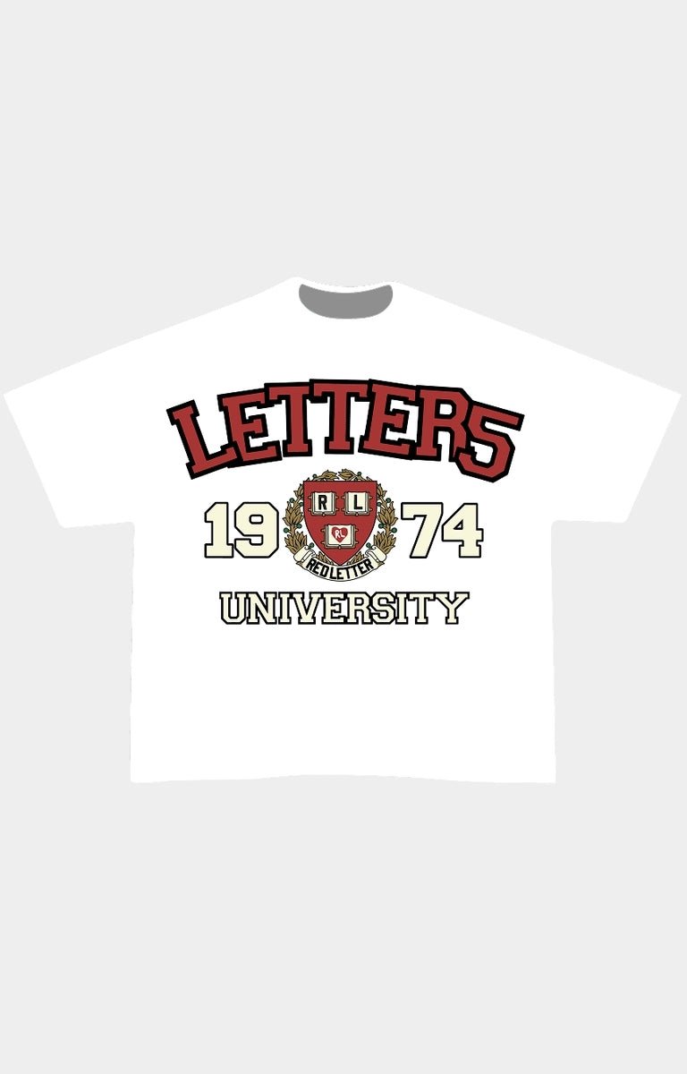 Red Letters - Drop Shoulder - Uni Tee - White - High Street Brands Co.