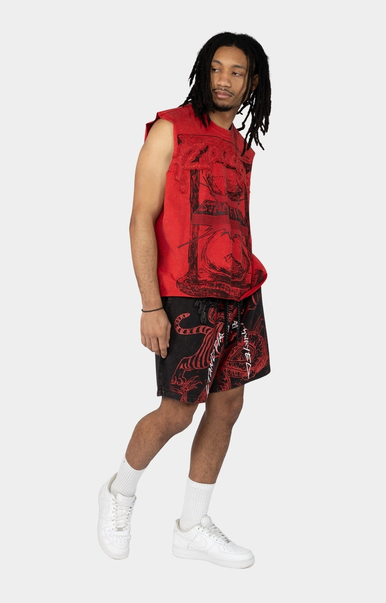 Smoke Rise Graphic Muscle Tank Top - Red