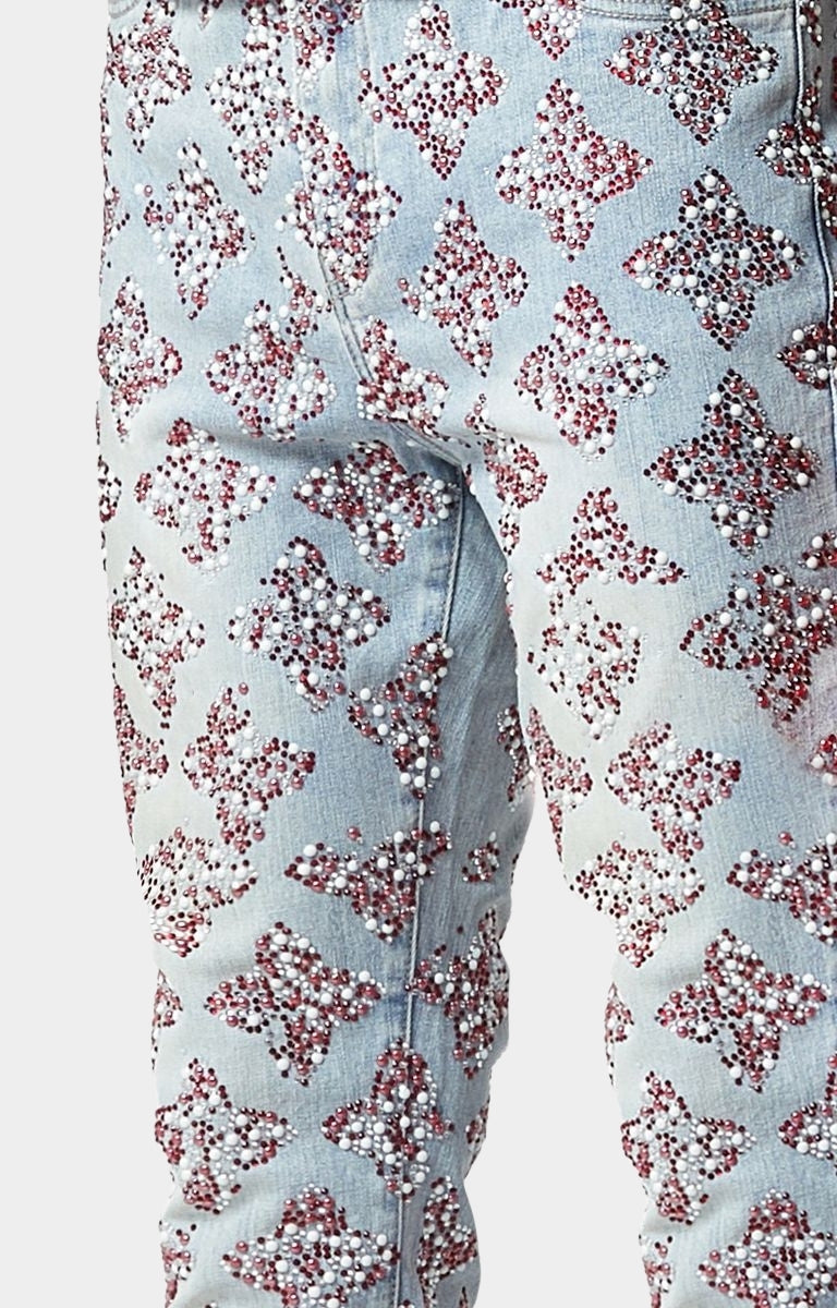 Guapi Aqua Blue Embellished Stacked Denim V3