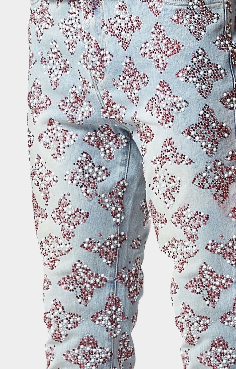 Guapi Aqua Blue Embellished Stacked Denim V3