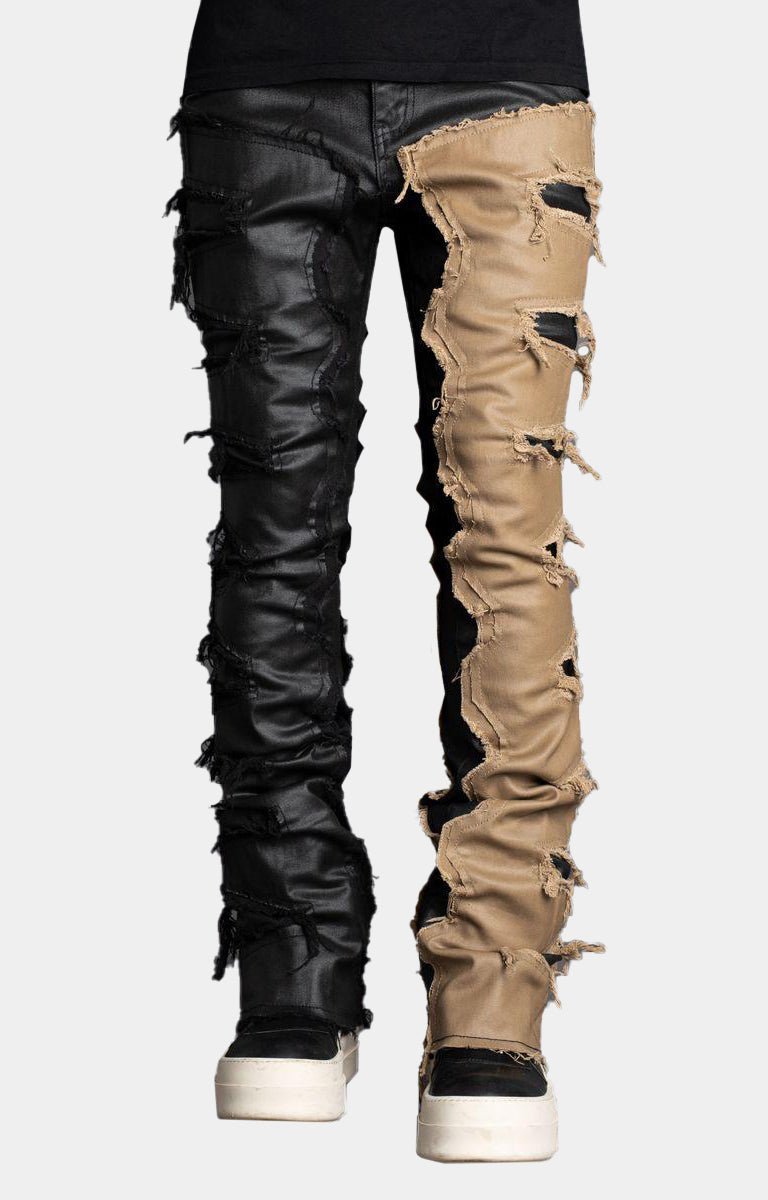 Pain Lab Khaki Black Split Stacked Denim