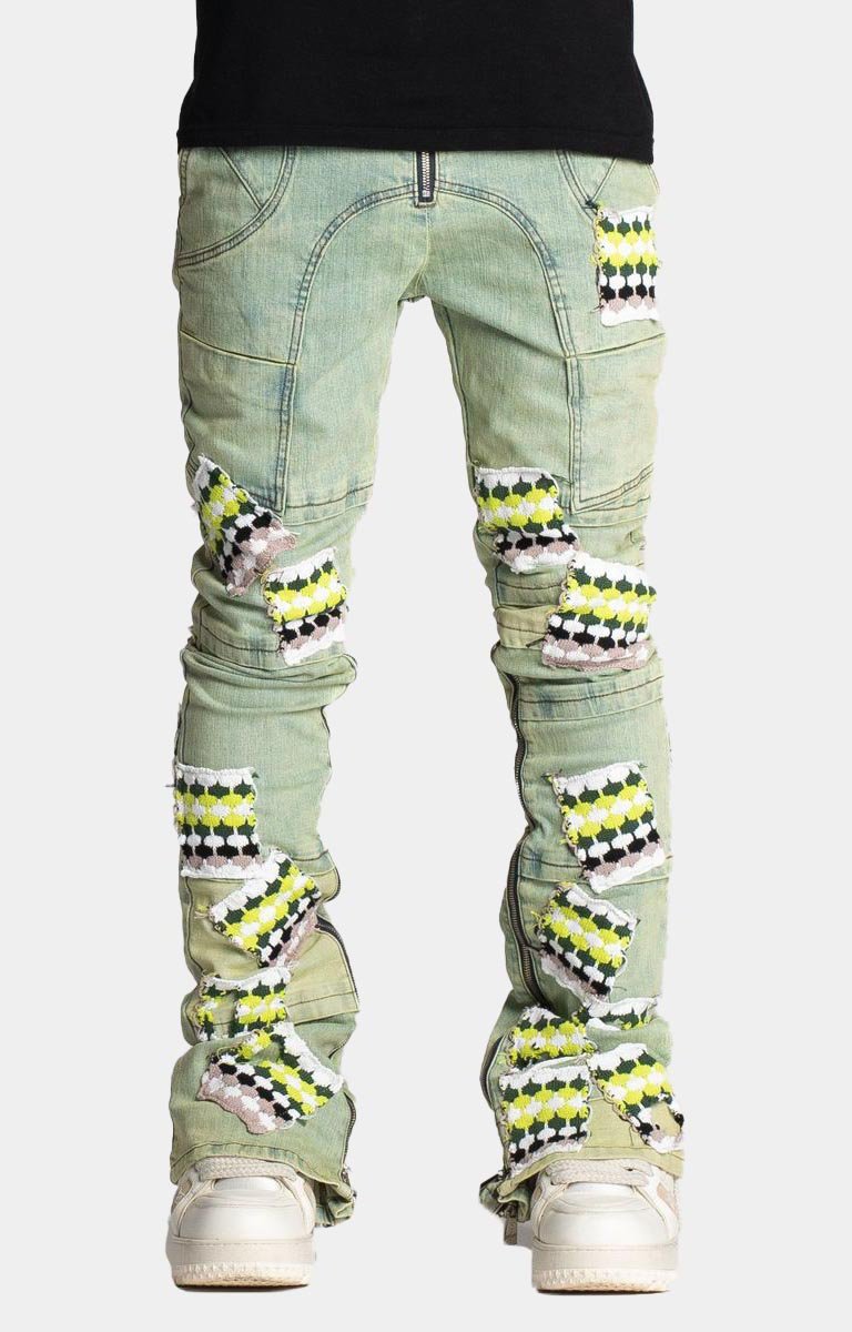 Guapi Slime Green Knit Patches Denim