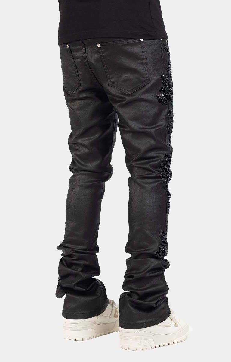 Guapi All Black Flowers Embellished Denim