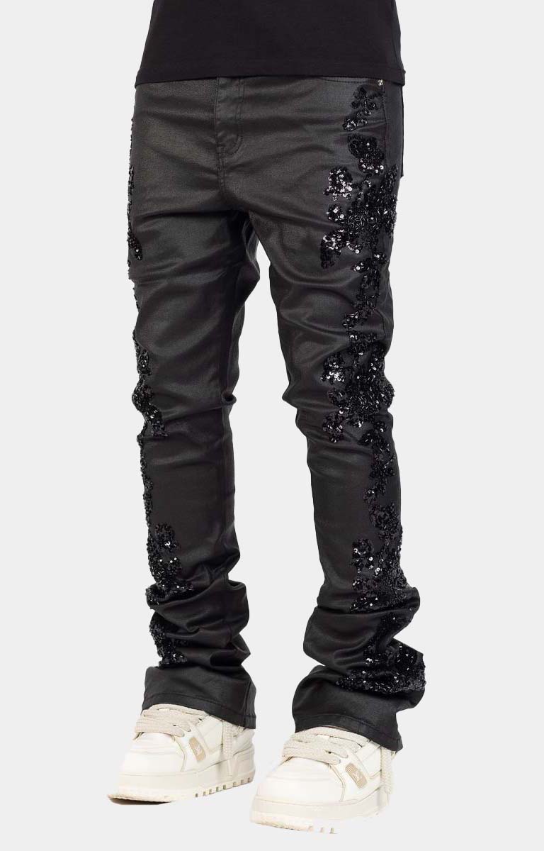 Guapi All Black Flowers Embellished Denim