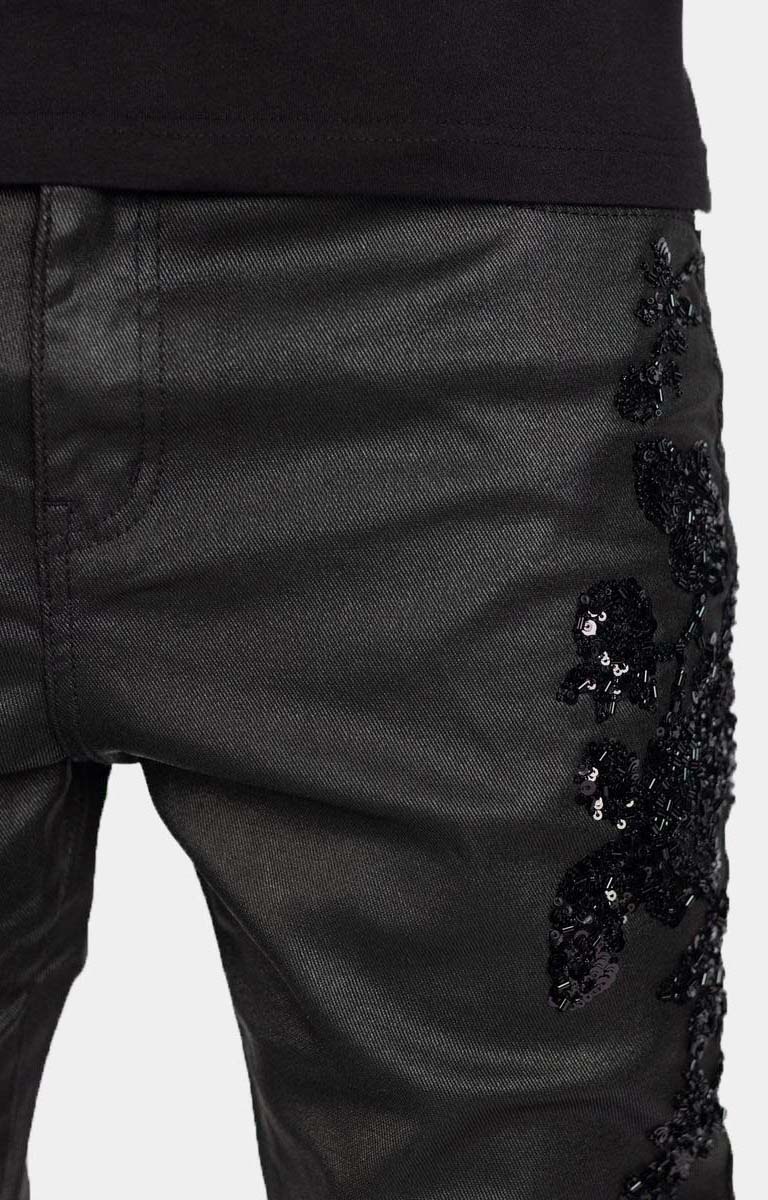 Guapi All Black Flowers Embellished Denim