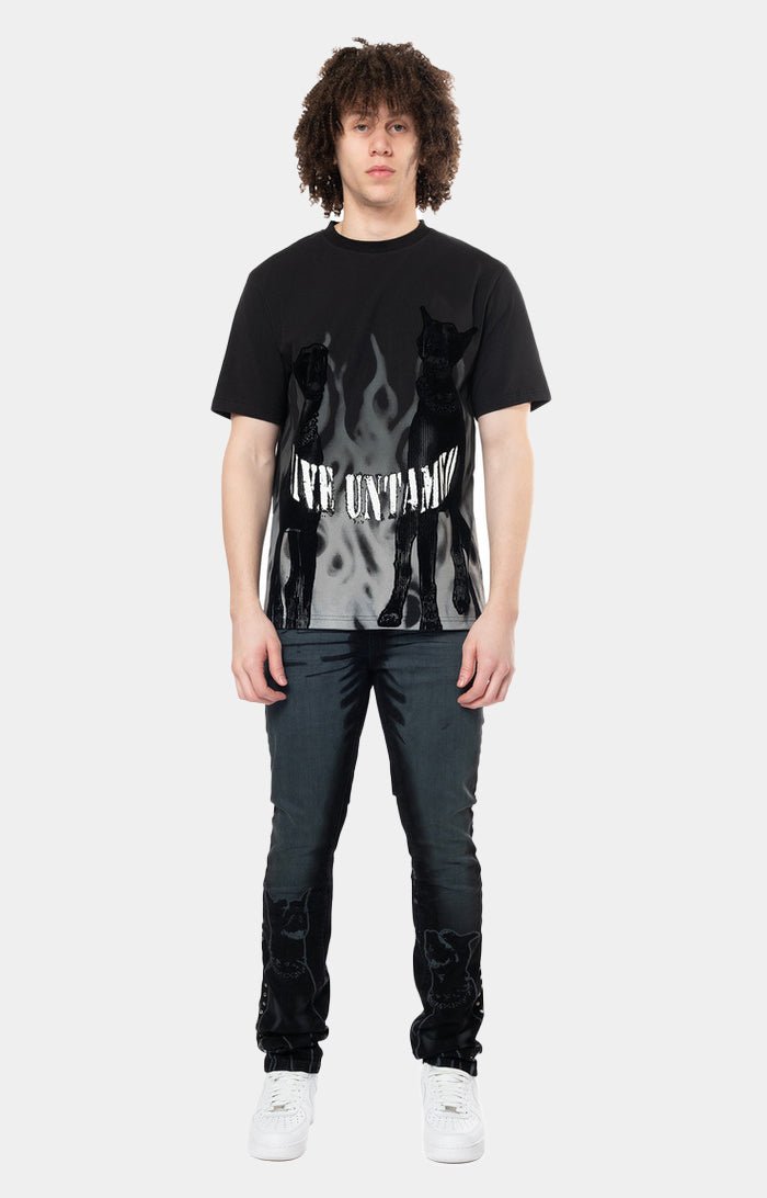 Smoke Rise Flocked Print SS Tee - Black