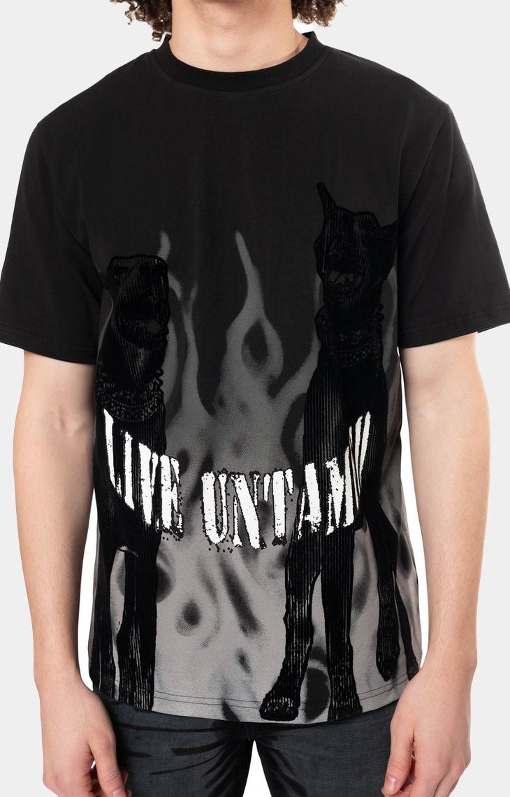 Smoke Rise Flocked Print SS Tee - Black