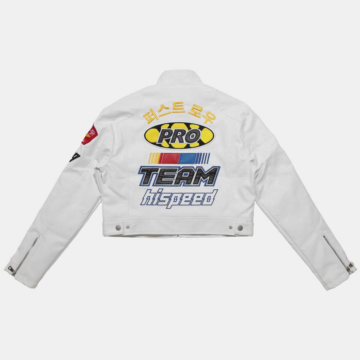 First Row Motor Raching Leather Jacket - White