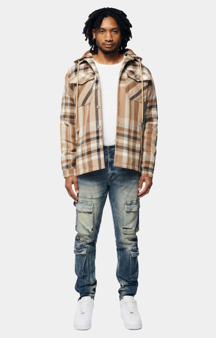 PLAID FLANNEL HOODIE SHACKET