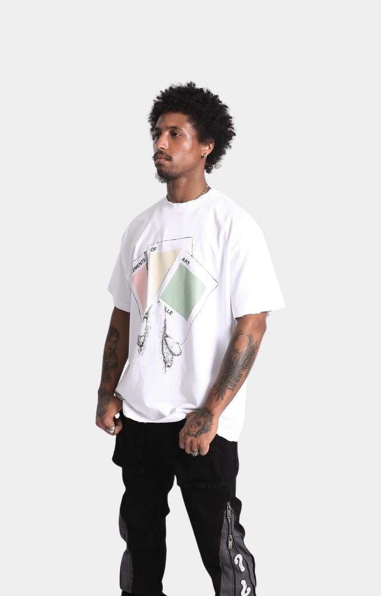 Full outfit look featuring Conceal Your Intentions oversized white graphic tee.