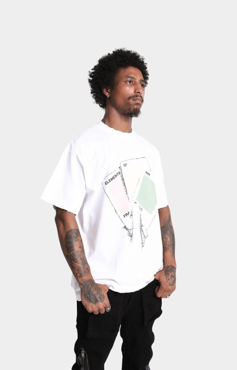 Distressed screen print texture on Conceal Your Intentions graphic tee.