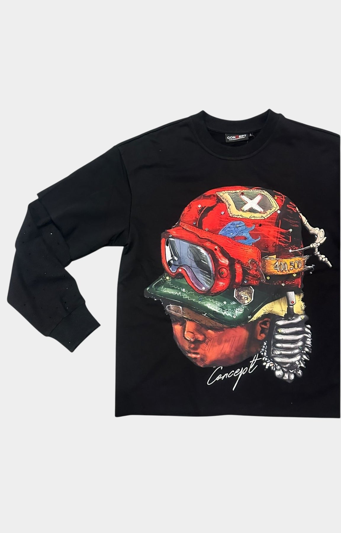 Concept Captain Long Sleeve Tee Black – Detail of Embellished Sleeves.