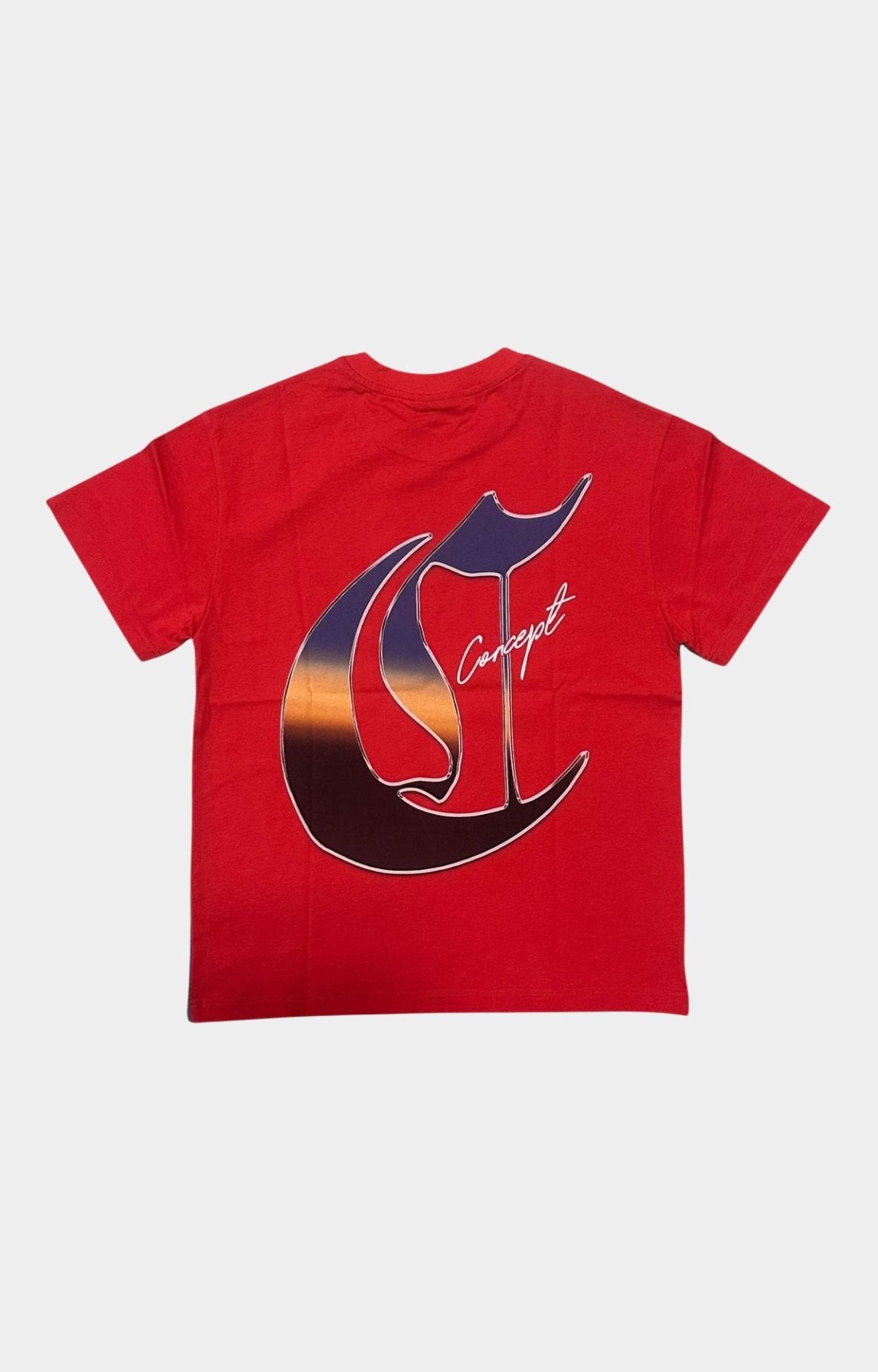 Concept Star Light Tee Red – Back View with Chrome Skeleton Graphic.