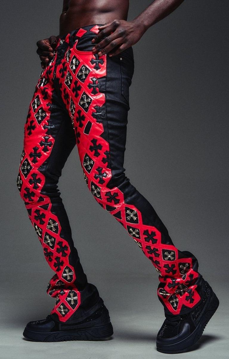 Guapi Crimson Relic Waxed Flare Denim Jeans | Luxury Streetwear