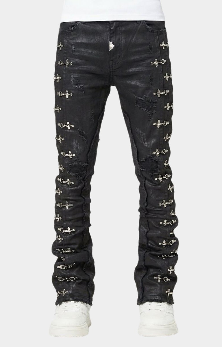 GUAPI Obsidian Black Aviation Clasp Denim | Stacked Designer Jeans