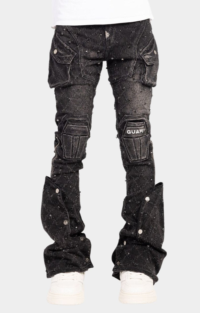Guapi Obsidian Black Coffin Arc Denim | Flared Cargo Jeans
