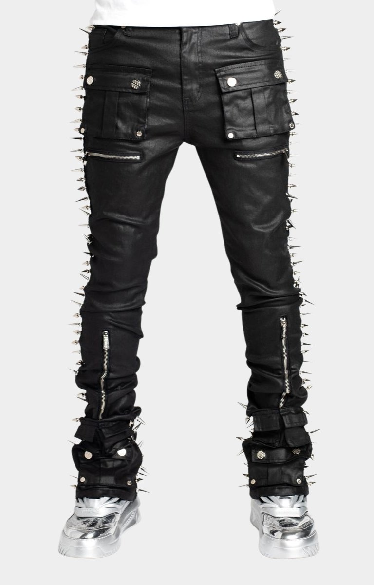 Guapi Obsidian Black Waxed Spikes Denim | Luxury Streetwear